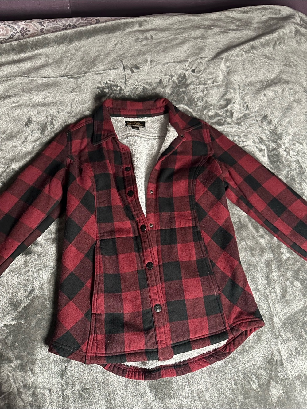 Red & Black Plaid Sherpa-Lined Women's Shacket Jacket